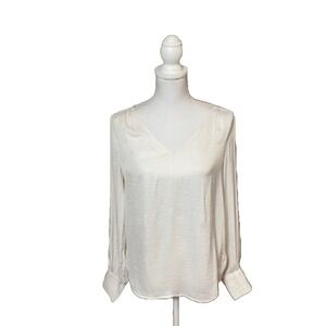 Anthropologie Cupcakes and Cashmere Silky Cream V-Neck Blouse Size M